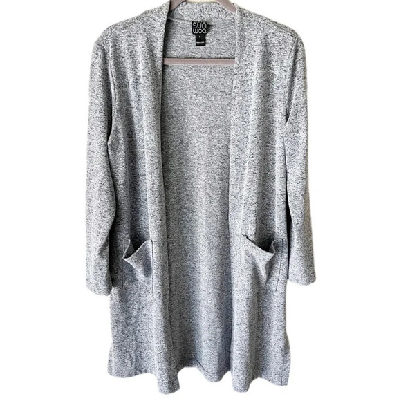 Clara Sun Woo Cardigan Women's Small Longline Heather Gray Open Front Cozy - Picture 1 of 9